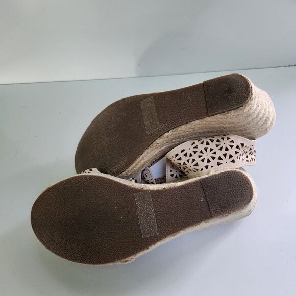 Restricted Beige Leather Ankle Strap Espardrille Wedge Platform Sandals Size 7 - Picture 5 of 5